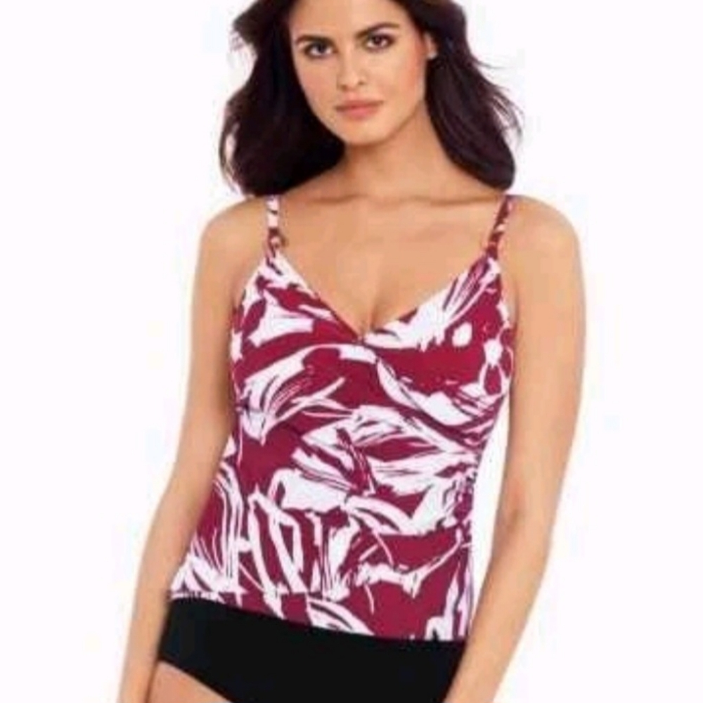 NWT Magicsuit Impressionist Willow Swim Tankini Size 8 Cherry Red